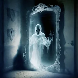 A ghost that can be seen in a mirror and menacingly breaking through into the real world, apparitional textures