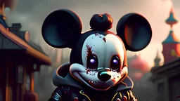 zombie mickey mouse hybrid, photorealism, movie screen capture, horror, sci-fi, retrofuturism,