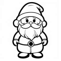 A black and white cute drawing of a Santa Claus . Only outline, white background,for kids. The illustration should be in [SUPER SIMPLE], black and white, bold line art with a clear, mostly empty background. [INCLUDES ONLY OUTLINES WITH NO FILLED IN BLACK AREAS], ensuring no shading, no complex images, and making it very easy to color in between the lines.