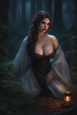 Beautiful buxom vampire in the forest wrapped in loose transparent linen crawling toward you, gothic babe, night of full moon, hourglass figure, masterpiece, best quality, 1girl, digital painting, HDR, Pixar style Painting, foreshortening, extremely detailed 8K, high resolution, ultra quality, modern disney style, Anastasia, (((kneeling down))) looking down, looking at small people, (intricate, highly detailed), blonde hair, transparent dress.