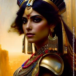 portrait beautiful face Cleopatra ,busty,ancient metal armor balanciaga fashion clothe painting by gaston bussiere, greg rutkowski, yoji shinkawa, yoshitaka amano, tsutomu nihei, donato giancola, tim hildebrandt, oil on canvas, cinematic composition, extreme detail,fit full head inside picture