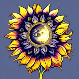 Stylized sunflower with moon