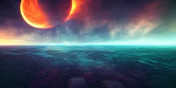 a collision of dimensions at the horizon, celestial asthetics, colorful, dramatic lighting, de-noise, ultra realism, dark fantasy mixed with steampunk, 8k