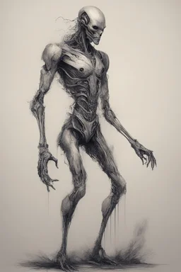 A creature half human half machine Busch painting style thine line draw