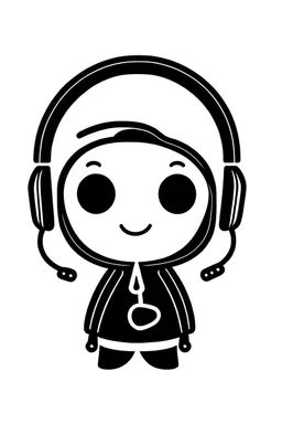 personaje kawaii soporte a cliente blanco y negro estilo clip art logo minimalist audifonos y microfono