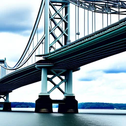 A Tesla semi-truck is racing at top speed, over the 'Tower Bridge', in London. CINEMATIC. WIDE ANGLE LENS.