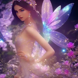 one big crystal subtle lotus in a galactic ambiance with a beautiful fairy, delicate colors, finely tuned detail, ultra high definition, 8 k, unreal engine 5, ultra sharp focus