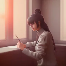 female student studying by the window, anime style, unreal engine 5, studio lighting --ar 2:1