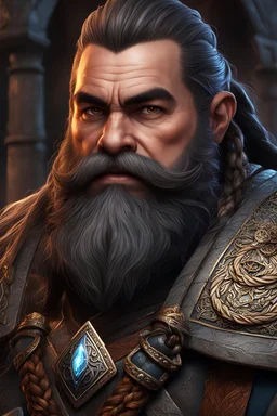 dnd character art of dwarf, long braided beard, high resolution cgi, 4k, unreal engine 6, high detail, cinematic, concept art, thematic background, well framed
