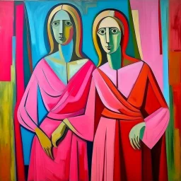 picasso 2 vrouwen roze staan realistisch