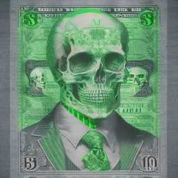 a head and shoulders portrait of a skeleton dressed in a three-piece suit as the president of the united states, based on us currency, united states one dollar bill, shades of green, line ink green drawing, real-life, colors match the united states one dollar bill, realistic, robotic,