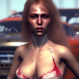 chick in a car portrait, wreckfest, spectacular graphics, unreal