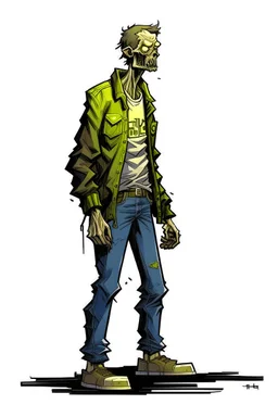 zombie, illustration, full body, standing, mean,, looking sideways,