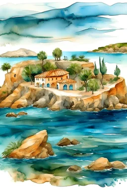 Cyprus island in watercolor