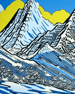 A pale blue mountain covered in ice painted by Roy Lichtenstein