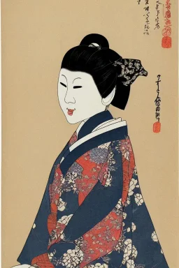 Portrait lady, full body shot, full-color medium shot, style of Japanese noh masks