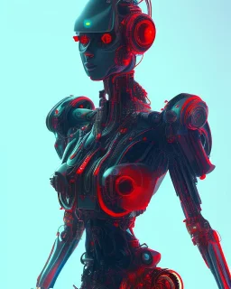 A beautiful portrait of a cyborg bird red color scheme, high key lighting, volumetric light high details psychedelic background