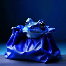 frog in a blue bag