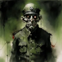 Ghostly apparitional anguished Zombie spirit of a WWI soldier by Stephen Gammell, dramatic, impressionism, drab green and black color scheme, memento mori