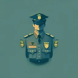 A minimalist design of a hoard of policemen in uniform with a badge on his chest.