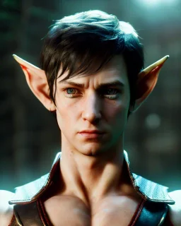 Close up photo 🧝♂🌘💪🏻 young male elf,high quality, very detailed, vfx,8k,4k,masterpiece, UHd,concept art, ,artstation,epic