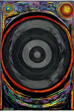 spin the black circle; in the style of Hundertwasser and Giger