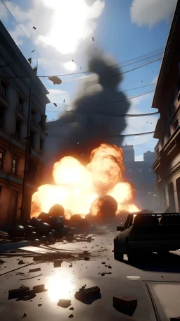 realstic, personality: [Illustrate explosions, gunfire, and intense action sequences as the battle between the criminals and the law escalates. The scene should be chaotic and adrenaline-filled]unreal engine, hyper real --q 2 --v 5.2 --ar 9:16