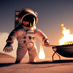 astronaut cooking marshmallows on barbecue from mars unreal engine 5, octan render