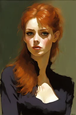 Athletic Petite Pale Russian Redhead Woman 30yo, Long Eye Lashes, Eye Shadow, Eye Liner, by Robert McGinnis