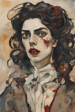 Painting of a vampire girl, in the Expressionist style of Egon Schiele, Oskar Kokoschka, and Franz Marc, in muted natural colors