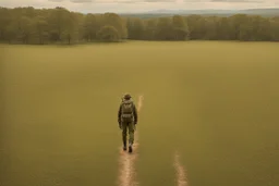 une prairie avec armée a pieds loin dans l’horizon