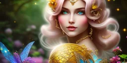 bright fairy, beautiful portrait, flowery landscape