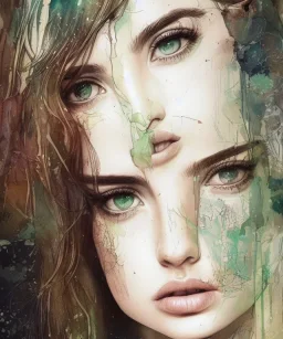 a beautiful samdoesarts face portrait of young and cute ana de armas, fine pencil and watercolors, detailed green-brown eyes, intricate, by carne griffiths and victo ngai