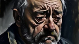 sad man oil paint