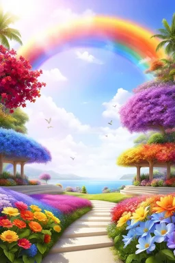 rainbow, colors, very beautiful, ,flowers garden,paradisiac angels