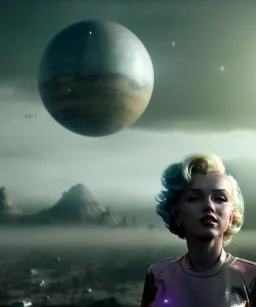 Ultra Realistic retro sci-fi scene, portrait, 2 blonde woman clones, sweet young Marilyn Monroe face, perfect iris, tight latex coat, helmet, Strange planet background. Spaceship, fog, rain, soft color, highly detailed, unreal engine 5, ray tracing, RTX, lumen lighting, ultra detail, volumetric lighting, 3d, finely drawn, high definition, high resolution.