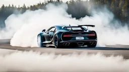 black tuned bugatti chiron drifting in the white smoke, rear view, cinematic, luxurious --chaos 80 --ar 16:9 --style raw --stylize 700