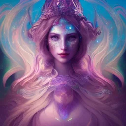 Queen of the light, a masterpiece, 8k resolution, fantasy concept art, Anna Dittmann, dynamic lighting, hyperdetailed, Splash screen art, trending on Artstation, deep color, Unreal Engine, volumetric lighting, Alphonse Mucha, Jordan Grimmer, purple and aqua complementary colours