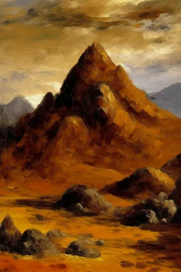 A brown mountain with amber stones painted by Claude Monet