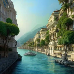 Montecarlo,Waterfront,Waterfront,Sea,beach, Beaux Arts architecture,+palladio+liveable street+detailed facades+green city,uphill road,trees on walkway,elegant avenue, biopunk+Bueno Aires,vienna, alphonse mucha, greg rutkowski,matte painting, cryengine, hyper detailed, felix kelly, fantasy art, seb mckinnon"