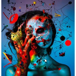 nightmare neon heresy, disintegrating photo, style of Dave McKean, composition by Joan Miro, surreal horror,