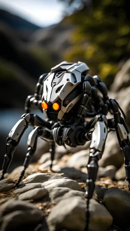 A robot-shaped backpack that climbs rocks with spider-shaped legs ON TOP VIWE