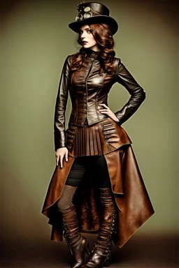 steampunk, women's leather clothing with pleats