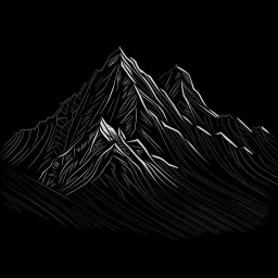 draw a black mountian with black background with white outlines