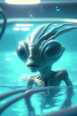 Alien in a swimming pool , HD, octane render, 8k resolution