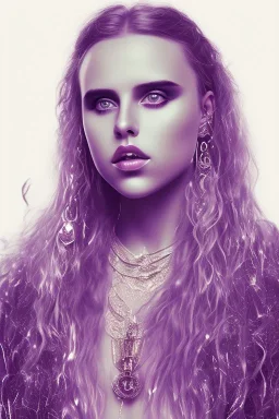 Danish singer MØ face, style viking, high light ,purple tones