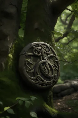 Runa élfica en un árbol de una ciudad medieval