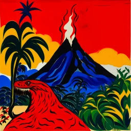 A red volcano with a fiery basilisk painted by Henri Matisse