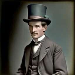 Présentateur homme des années 1900, chapeau haut de forme, en couleur, photo actuelle