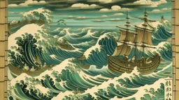 Ships in a whirlpool painted by Utagawa Hiroshige